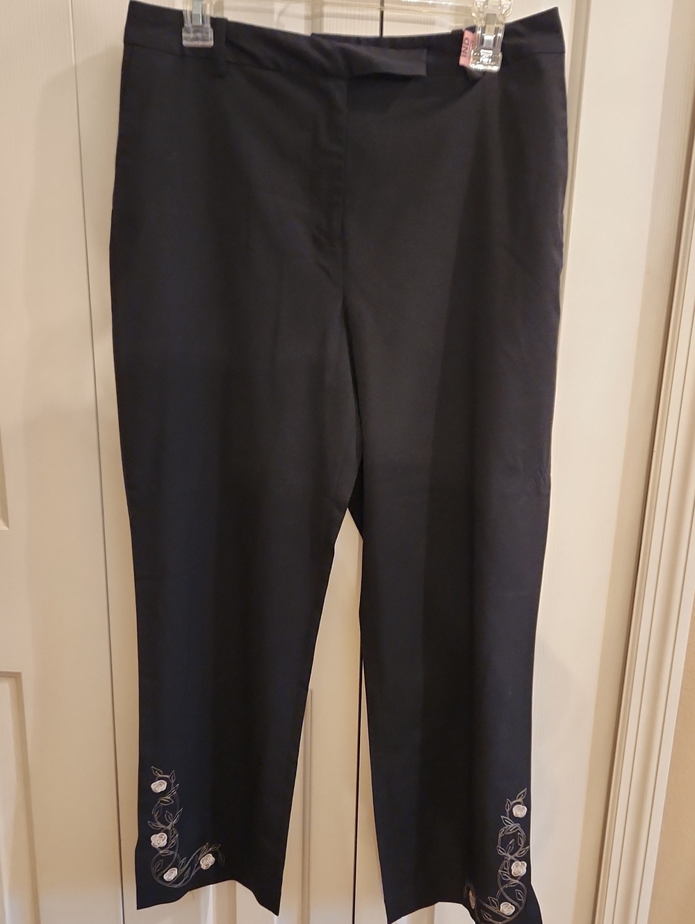 LOFT Black Straight-Leg Pants with Embroidered Hems